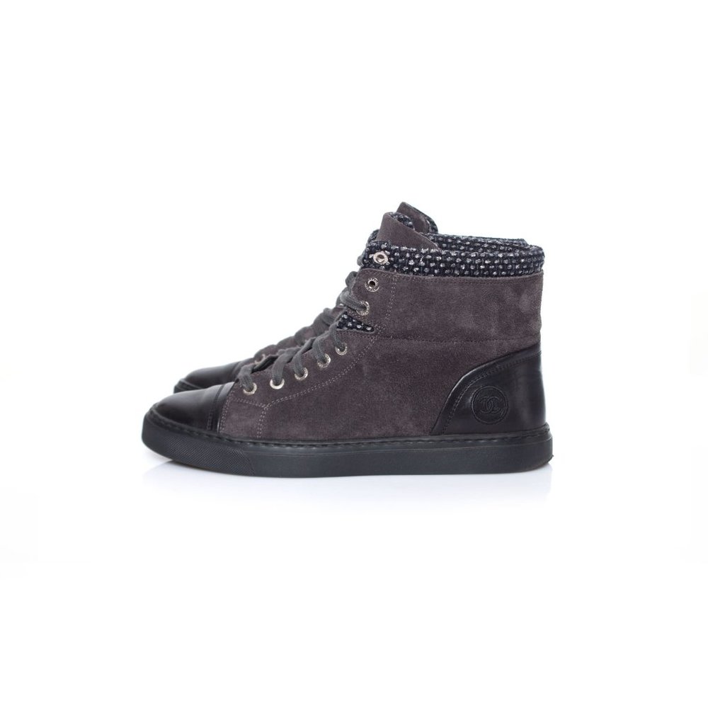 Chanel suede, leather, and tweed high-tops